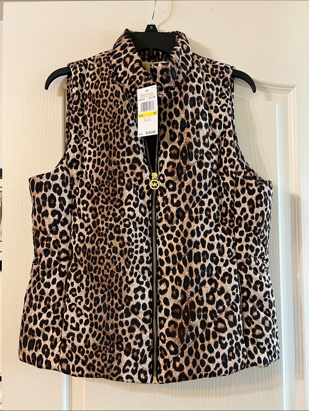 Michael Kors Leopard-Print Puffer Vest in Brown and Black